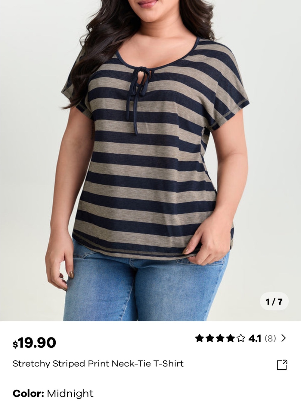 BloomChic Midnight & Tan Striped Neck-Tie Short Sleeve Tee